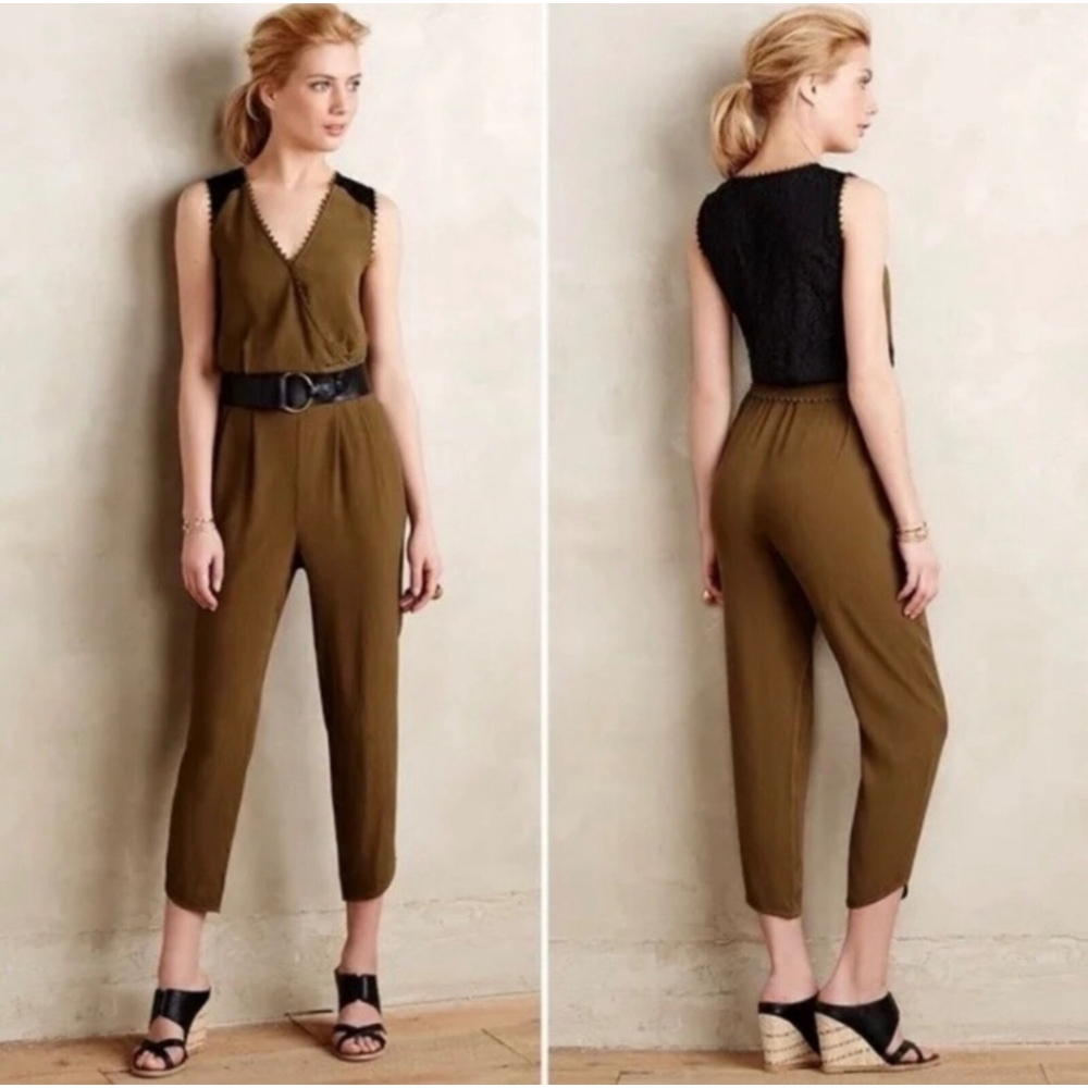 Leifsdottir Green Sani Lace Sleeveless Cropped Jumpsuit Size 6